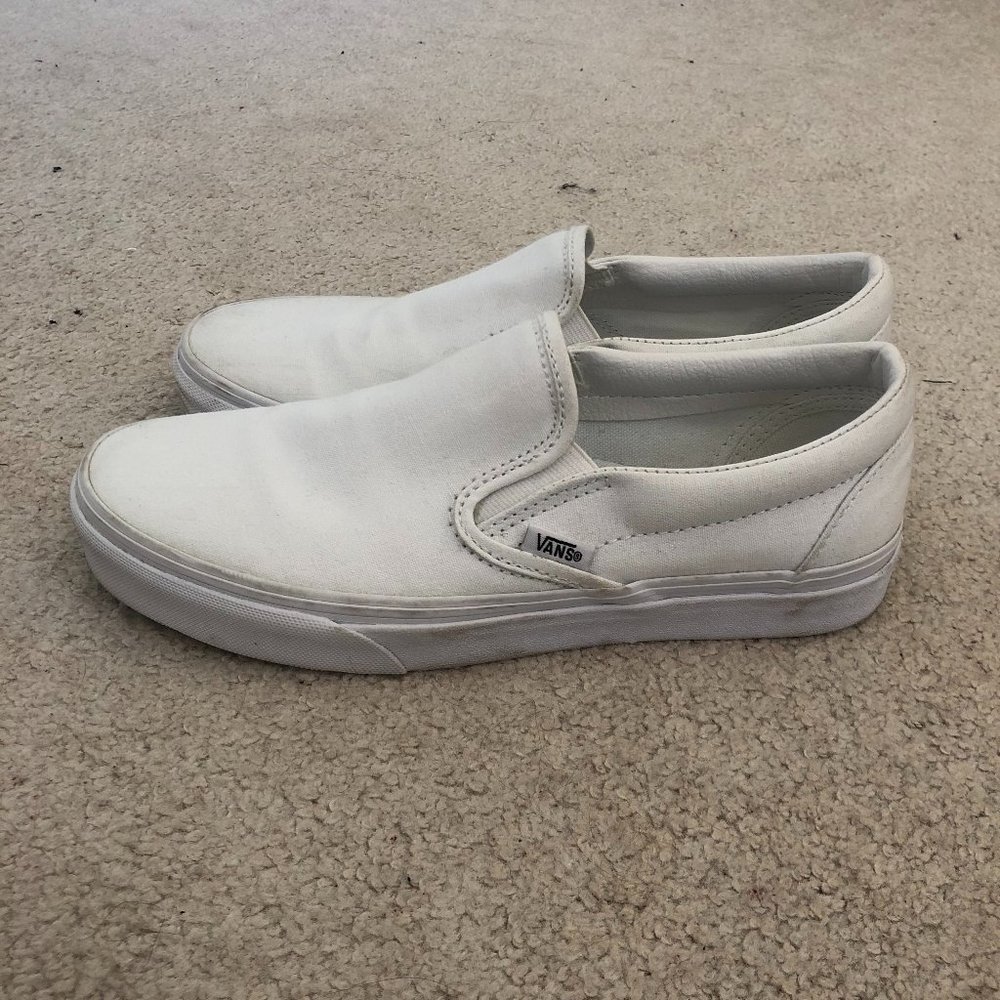 White Vans - Classic Slip Ons, Size 8.5